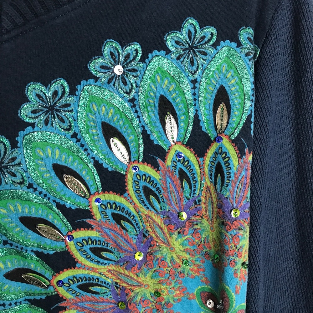 Desigual Artistic Green and Blue V-Neck Sweater - Picture 2 of 7